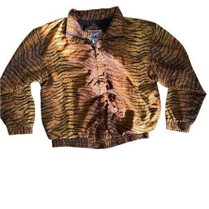 Vintage Medium Argee Sports Orange & Black Tiger Print Windbreaker Jacket